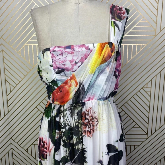 ASOS Floral One Shoulder Maxi Dress in White Size 2 - Picture 4 of 12